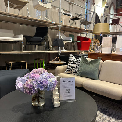 Purple hydrangea en masse styled inside ReStory by ReLove a social enterprise in Surry Hills Sydney