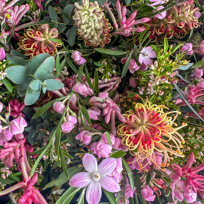 Close up of Australian native flowers styled for table centre pieces