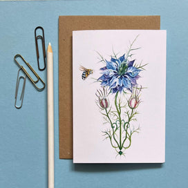 'The Nigella with her little blue bee' card by artist Anthea Ben Naim